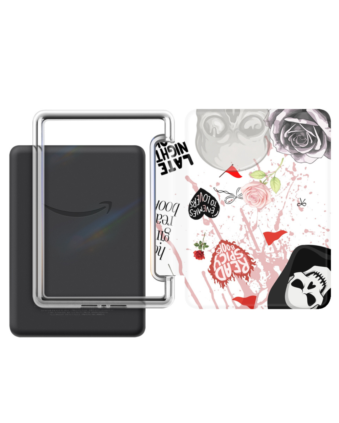 Bookish Kindle 12th Gen 7" Cases with Strap Soft Close Auto Wake Foldable Stylish Front Design Clear Back for Stickers or Inserts