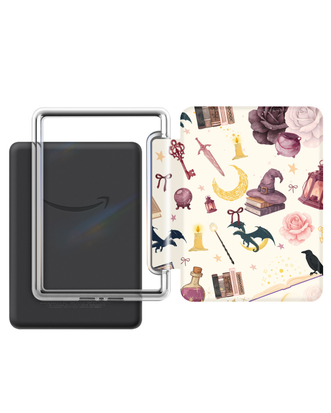 Bookish Kindle 12th Gen 7" Cases with Strap Soft Close Auto Wake Foldable Stylish Front Design Clear Back for Stickers or Inserts