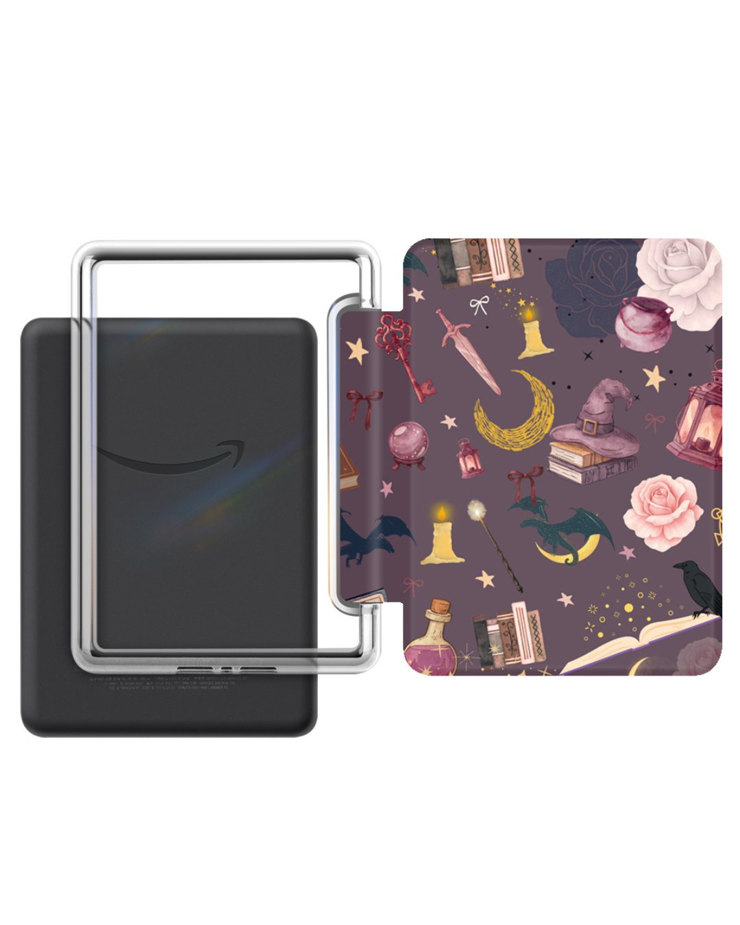 Bookish Kindle 12th Gen 7" Cases with Strap Soft Close Auto Wake Foldable Stylish Front Design Clear Back for Stickers or Inserts