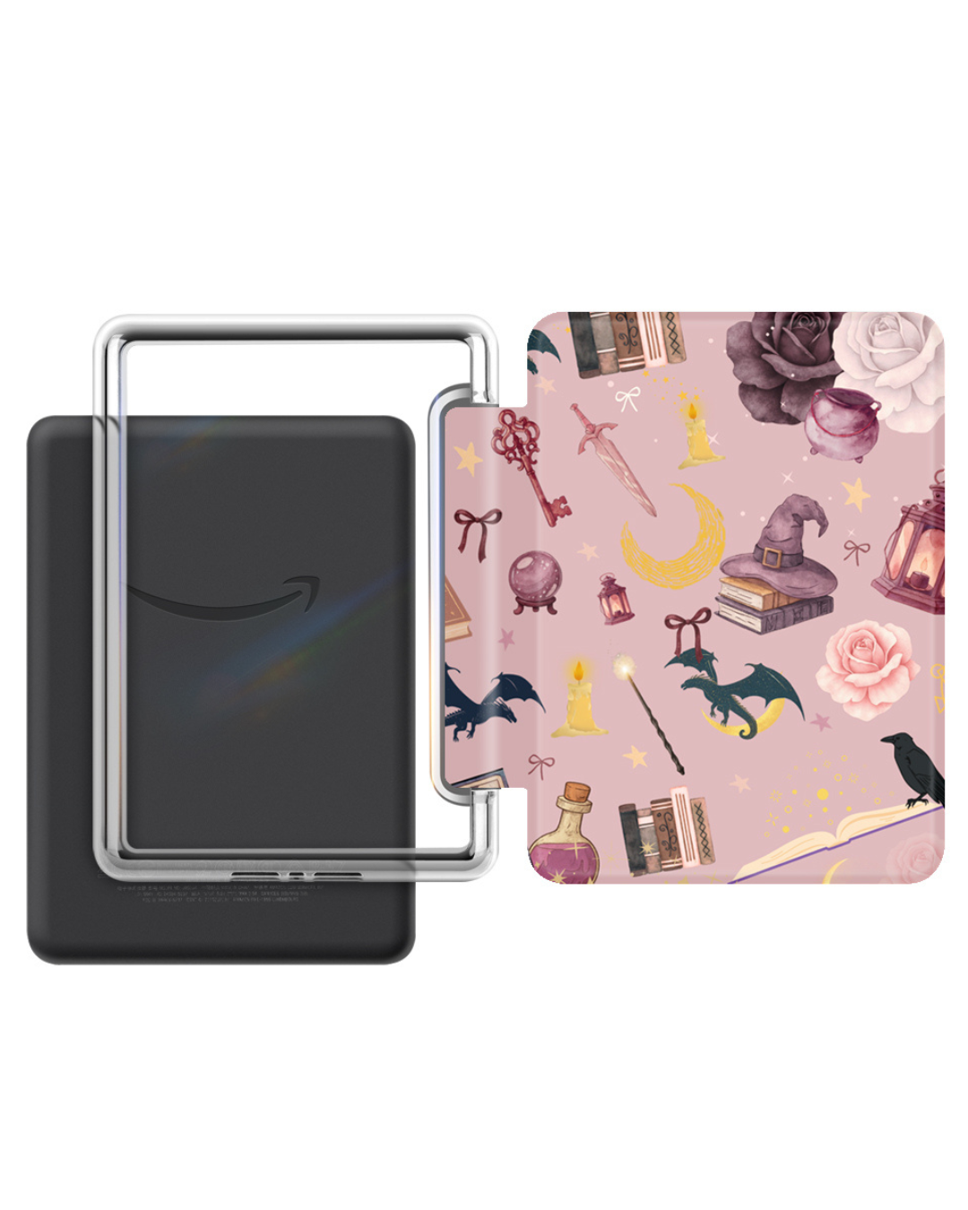 Bookish Kindle 12th Gen 7" Cases with Strap Soft Close Auto Wake Foldable Stylish Front Design Clear Back for Stickers or Inserts