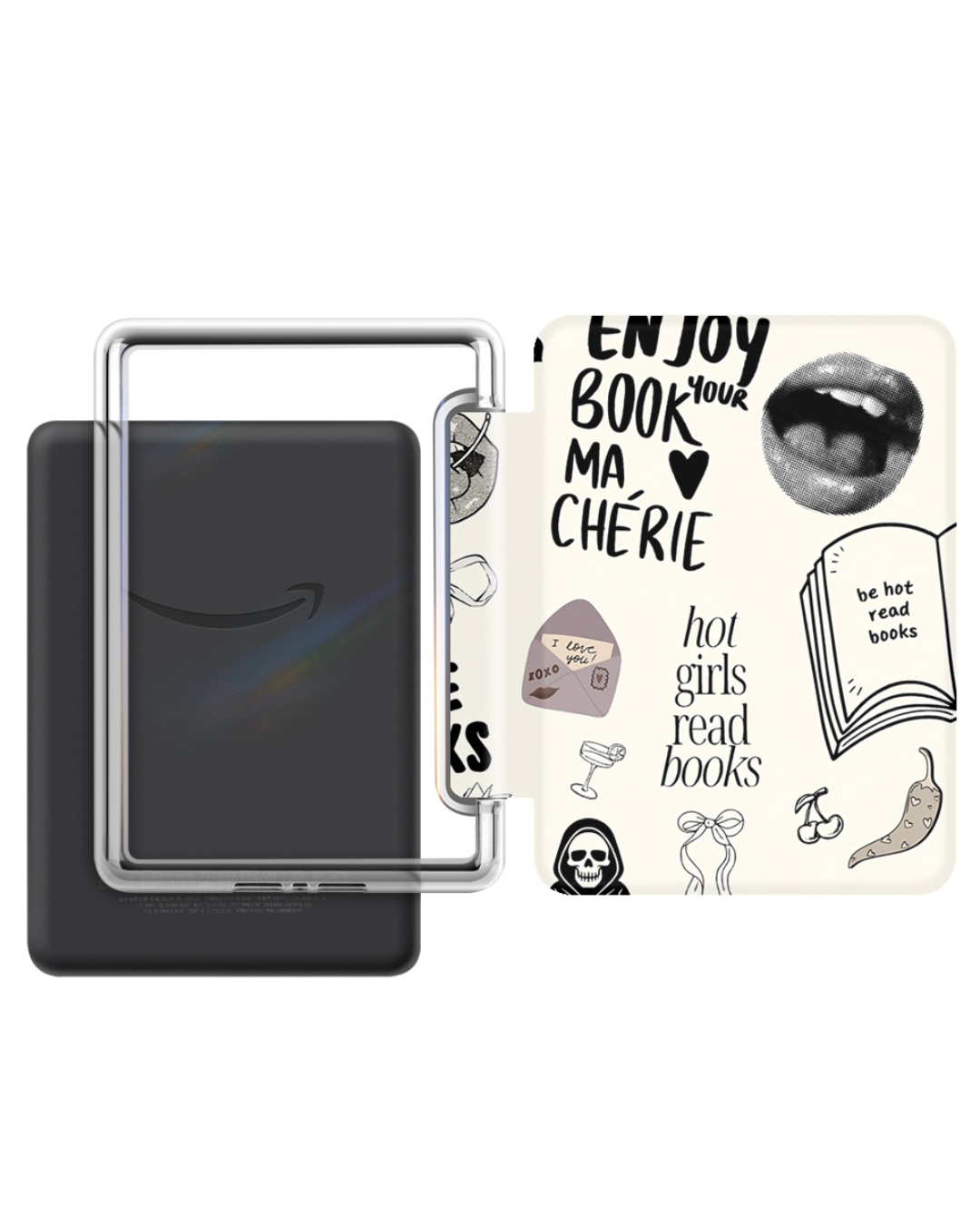 Bookish Kindle 12th Gen 7" Cases with Strap Soft Close Auto Wake Foldable Stylish Front Design Clear Back for Stickers or Inserts