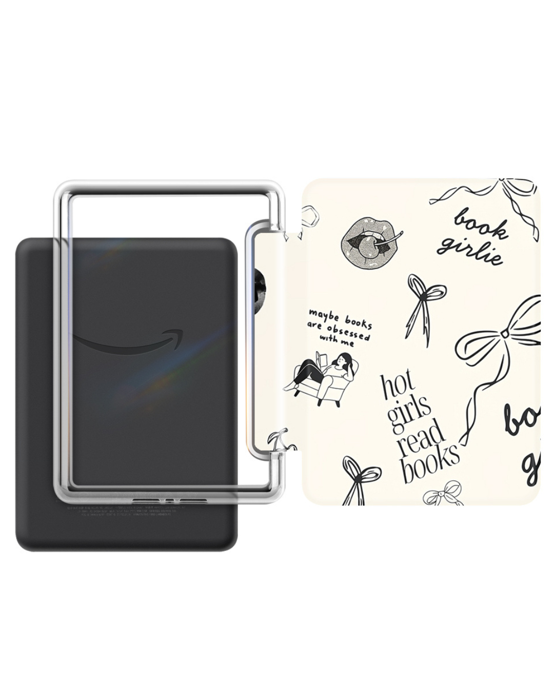 Bookish Kindle 12th Gen 7" Cases with Strap Soft Close Auto Wake Foldable Stylish Front Design Clear Back for Stickers or Inserts