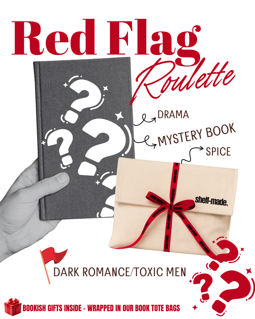 Red Flag Roulette mystery dark romance bundle with a book and gift bag.