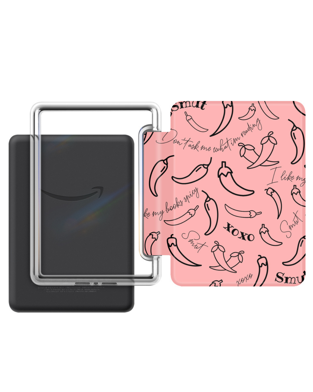 Bookish Kindle 12th Gen 7" Cases with Strap Soft Close Auto Wake Foldable Stylish Front Design Clear Back for Stickers or Inserts