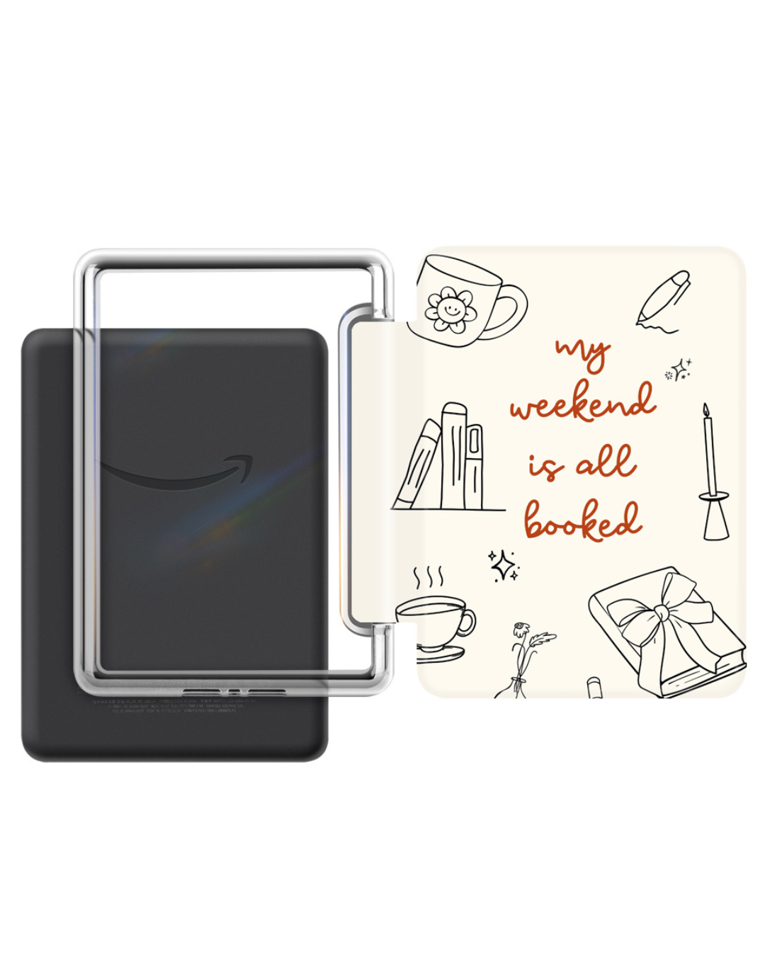 Bookish Kindle 12th Gen 7" Cases with Strap Soft Close Auto Wake Foldable Stylish Front Design Clear Back for Stickers or Inserts