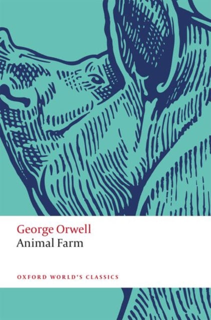 George Orwell's Animal Farm book cover with a blue illustration of a pig.