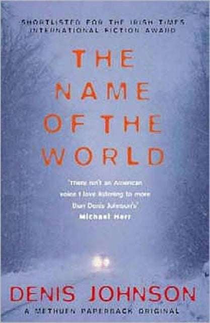 The Name of the World book cover with orange text on a blue background.