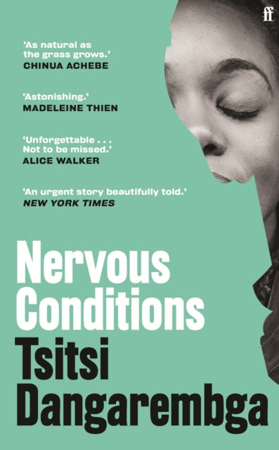 Nervous Conditions book cover with quotes and author name.