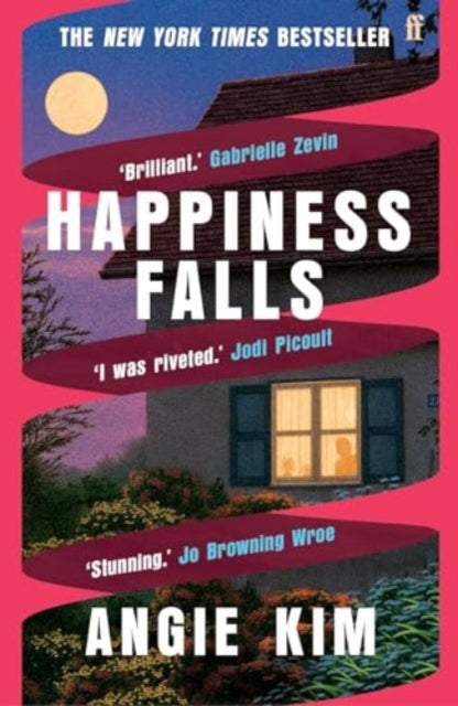 Happiness Falls book cover with quotes from Gabrielle Zevin and Jodi Picoult.