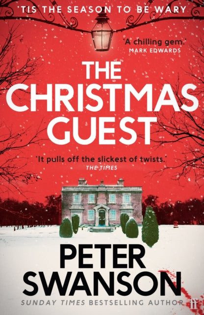 The Christmas Guest book cover with a snowy country house and red background.