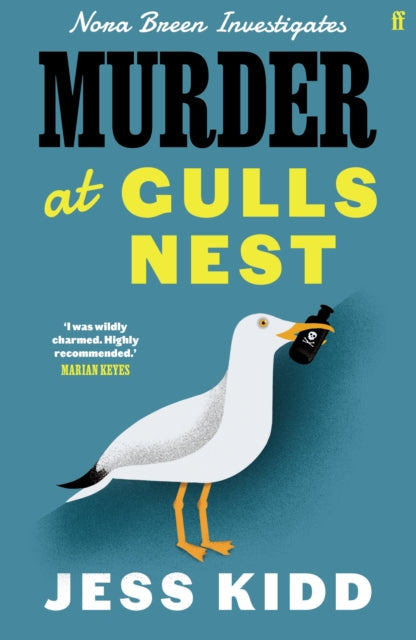 Book cover for Murder at Gulls Nest featuring a seagull holding a bottle.