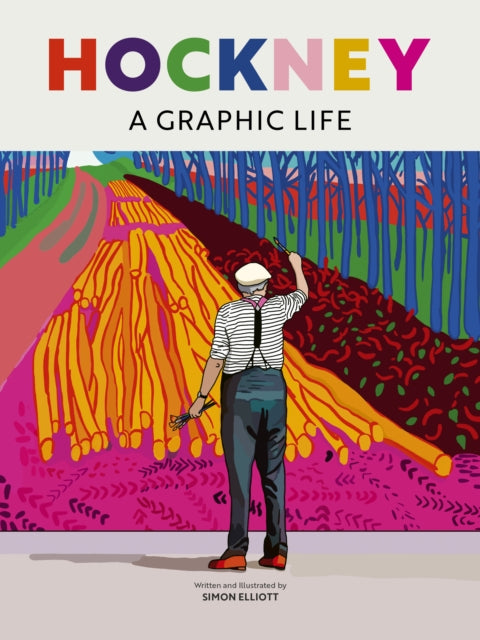 Hockney: A Graphic Life book cover with an illustration of an artist painting.