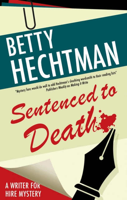 Sentenced to Death book cover with a fountain pen and blood splatter.