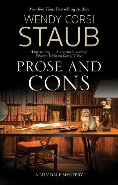 Prose and Cons book cover featuring a cat on a desk.