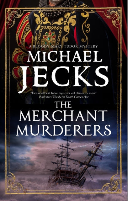 The Merchant Murderers book cover featuring a stormy sea and a ship.