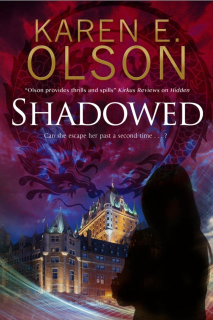 Book cover for "Shadowed" by Karen E. Olson, featuring a shadowy figure and a castle.