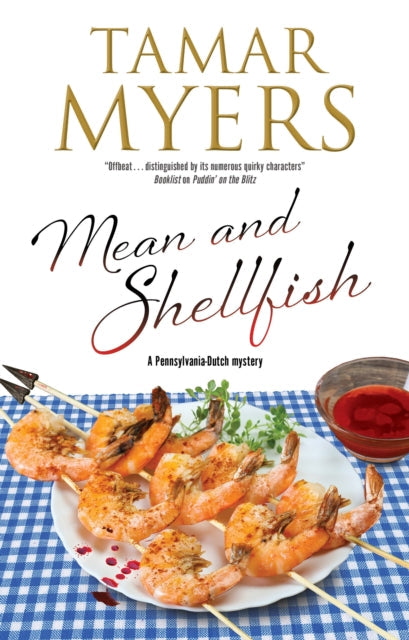 Book cover for "Mean and Shellfish" featuring grilled shrimp.