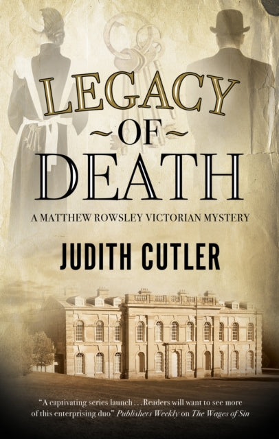 Legacy of Death book cover featuring a Victorian mansion and silhouettes of two figures.