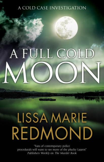 A Full Cold Moon book cover with a moon and aurora borealis.