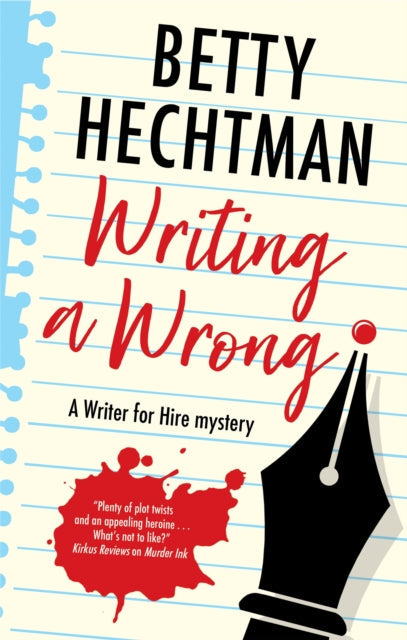Writing a Wrong book cover with a fountain pen and blood splatter.