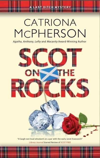 Scot on the Rocks book cover with tartan, ice cubes, and a rose.