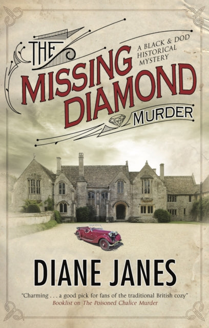 The Missing Diamond Murder book cover featuring a manor house and vintage car.