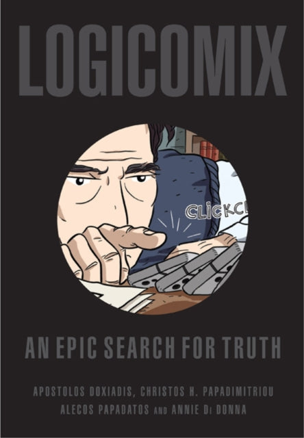Logicomix graphic novel cover with a man pointing and dominoes.
