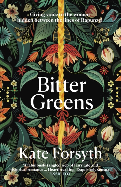 Bitter Greens book cover with floral design and braided hair.