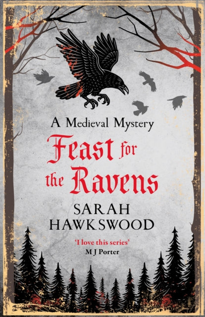 Book cover for Feast for the Ravens, a medieval mystery with ravens and trees.