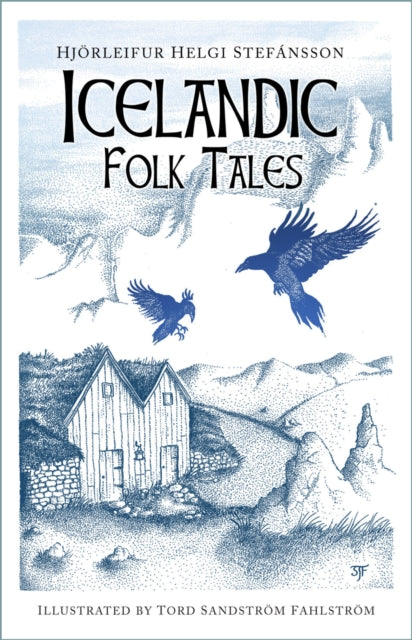 Icelandic Folk Tales book cover with illustrations of ravens and a house.