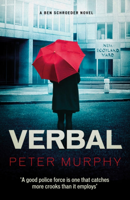 Verbal by Peter Murphy, a crime novel cover featuring a person with a red umbrella.