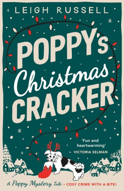 Poppy's Christmas Cracker book cover featuring a dog with antlers holding a stocking.