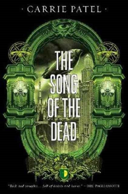 The Song of the Dead book cover with green ornate frame and cityscape.