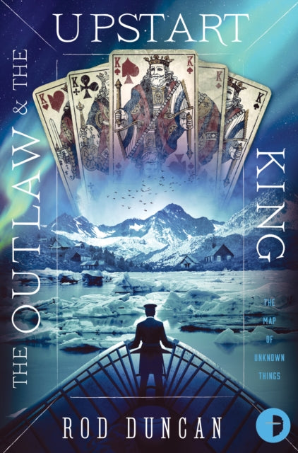 The Outlaw and the Upstart King book cover with playing cards and a snowy landscape.