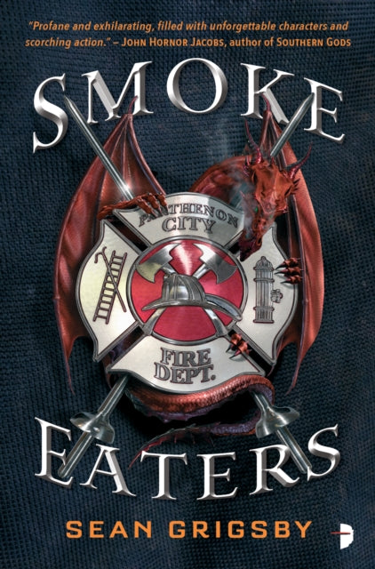 Book cover for "Smoke Eaters" featuring a dragon and firefighter emblem.