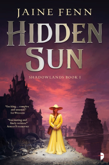 Hidden Sun book cover featuring a woman in a yellow dress and a fantasy landscape.