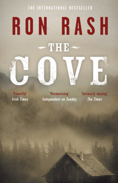 The Cove by Ron Rash book cover with a misty mountain landscape and cabin.