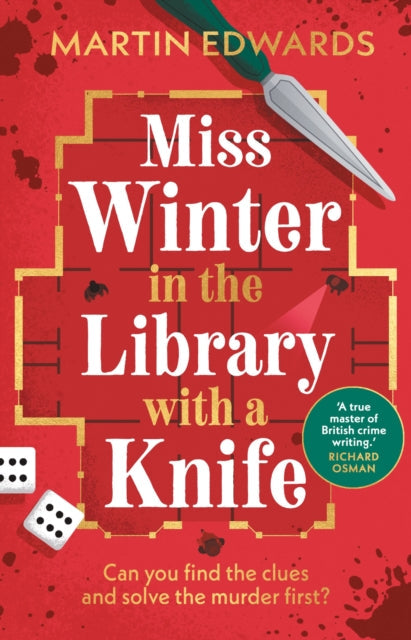 Miss Winter in the Library with a Knife book cover with a knife and dice.