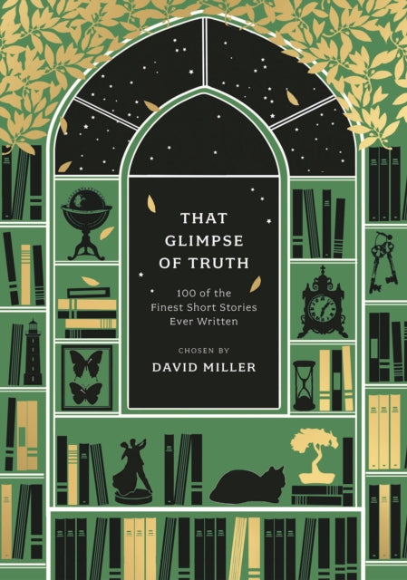 That Glimpse of Truth book cover with a window view of stars and bookshelves.