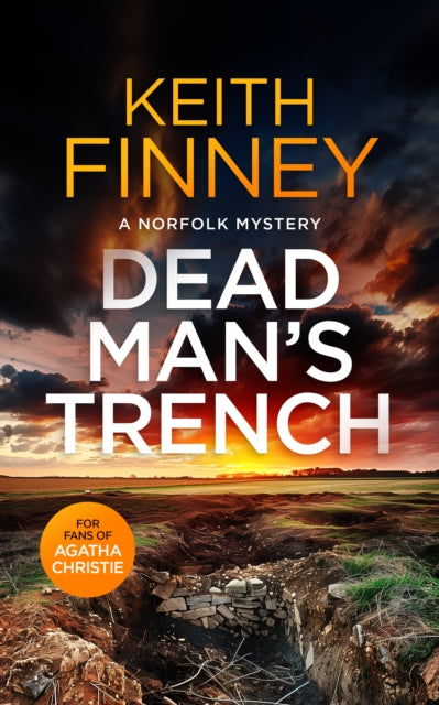 Dead Man's Trench book cover with a trench in the foreground and a dramatic sky.