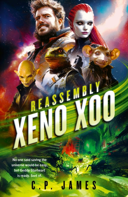 Book cover for Xeno Xoo featuring a diverse crew of aliens and humans.