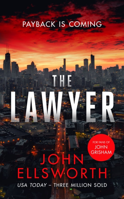 The Lawyer book cover with a city skyline at sunset.