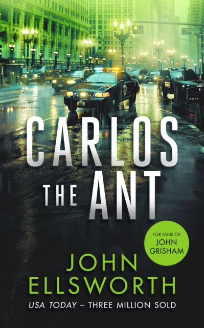 Carlos the Ant book cover with police cars and city buildings.