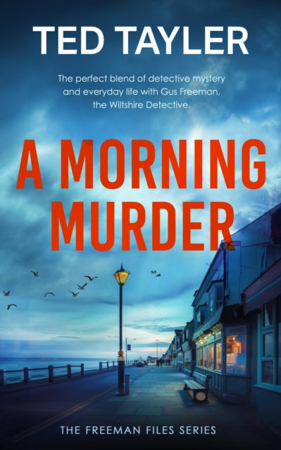 A Morning Murder book cover with a seaside town and a cloudy sky.