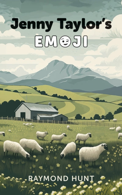Book cover with sheep and mountains, titled "Jenny Taylor's Emoji".