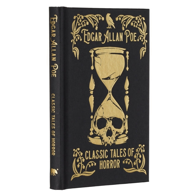 A black book with gold lettering and an hourglass skull design.