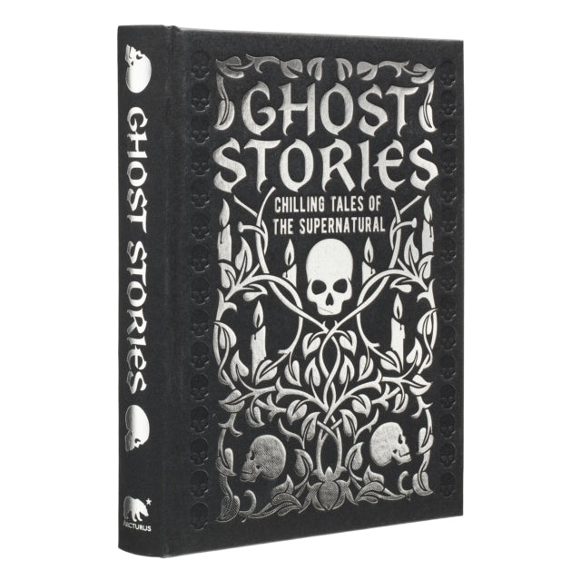 A black book titled "Ghost Stories: Chilling Tales of the Supernatural" with skull and candle decorations.