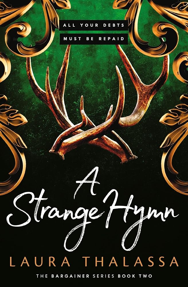 A Strange Hymn book cover with antlers and gold accents.
