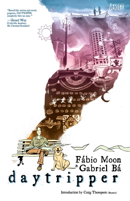Daytripper graphic novel cover art featuring a man and dog on a bench.