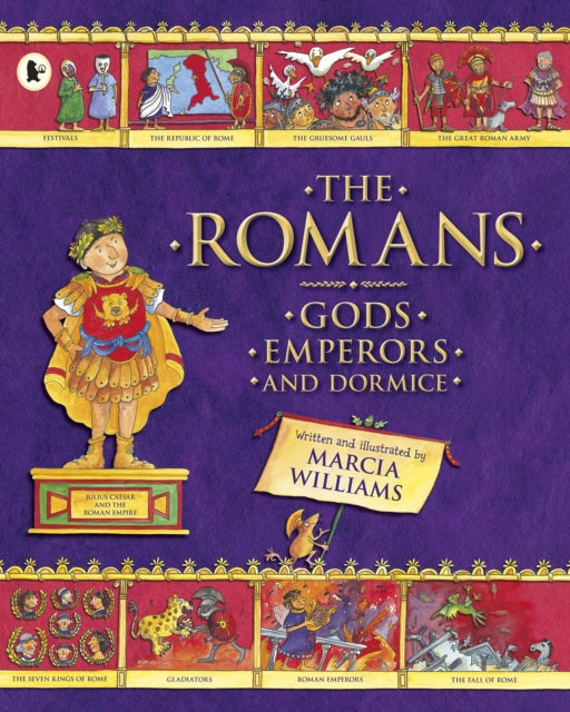 The Romans Gods Emperors and Dormice book cover with illustrations.